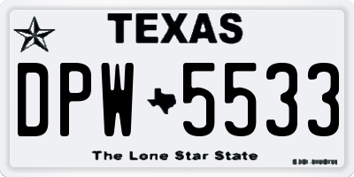 TX license plate DPW5533