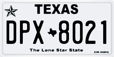 TX license plate DPX8021