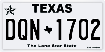 TX license plate DQN1702