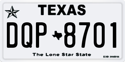 TX license plate DQP8701