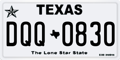 TX license plate DQQ0830