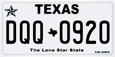 TX license plate DQQ0920