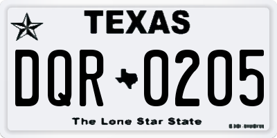 TX license plate DQR0205