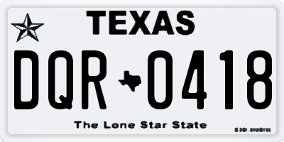 TX license plate DQR0418
