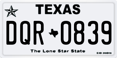 TX license plate DQR0839