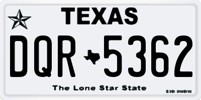 TX license plate DQR5362