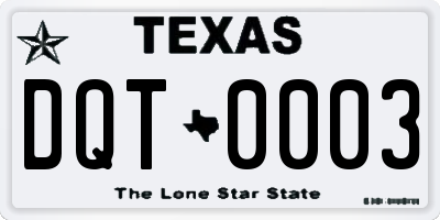 TX license plate DQT0003
