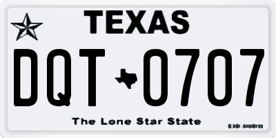 TX license plate DQT0707