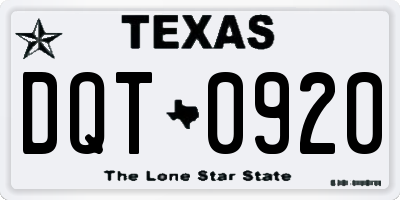 TX license plate DQT0920