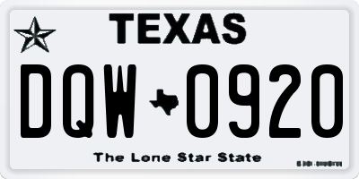 TX license plate DQW0920