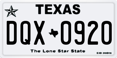 TX license plate DQX0920