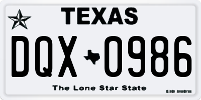 TX license plate DQX0986