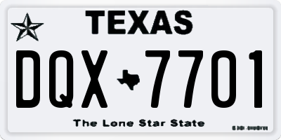 TX license plate DQX7701