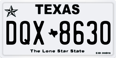 TX license plate DQX8630