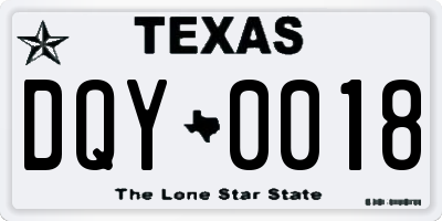 TX license plate DQY0018