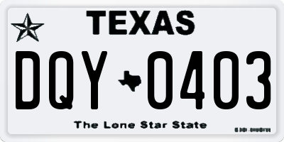 TX license plate DQY0403