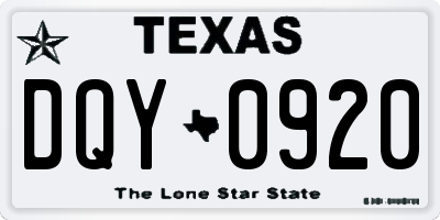 TX license plate DQY0920