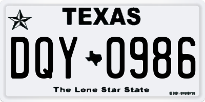 TX license plate DQY0986