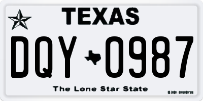 TX license plate DQY0987