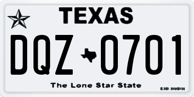 TX license plate DQZ0701