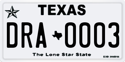 TX license plate DRA0003