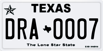 TX license plate DRA0007