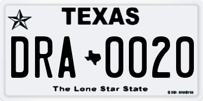 TX license plate DRA0020
