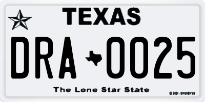 TX license plate DRA0025
