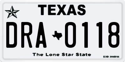 TX license plate DRA0118