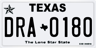 TX license plate DRA0180