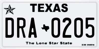 TX license plate DRA0205