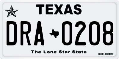 TX license plate DRA0208