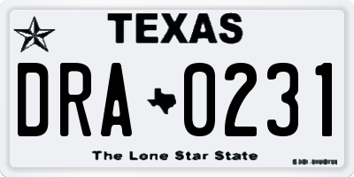 TX license plate DRA0231