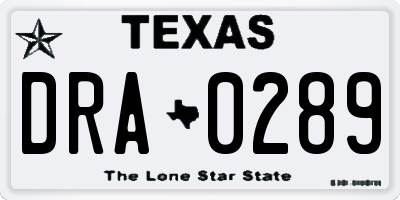 TX license plate DRA0289