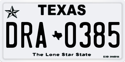 TX license plate DRA0385
