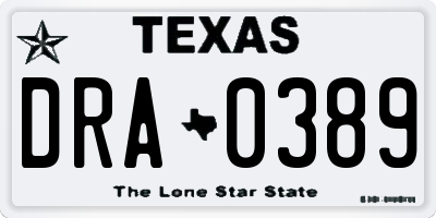 TX license plate DRA0389
