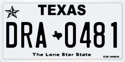 TX license plate DRA0481