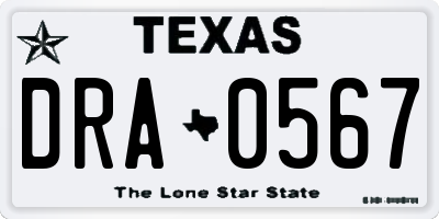 TX license plate DRA0567