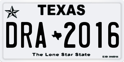 TX license plate DRA2016
