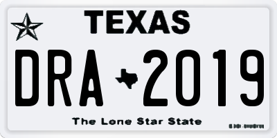 TX license plate DRA2019