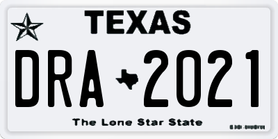 TX license plate DRA2021
