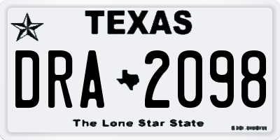 TX license plate DRA2098