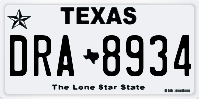 TX license plate DRA8934