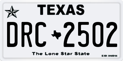 TX license plate DRC2502