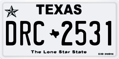 TX license plate DRC2531