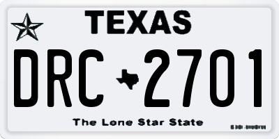 TX license plate DRC2701