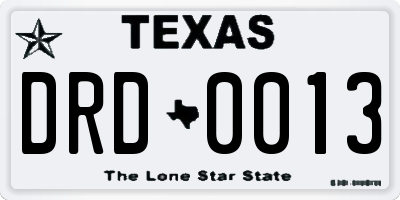 TX license plate DRD0013