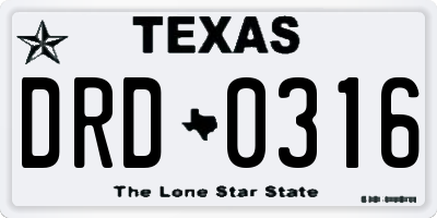 TX license plate DRD0316