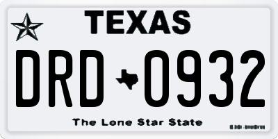 TX license plate DRD0932