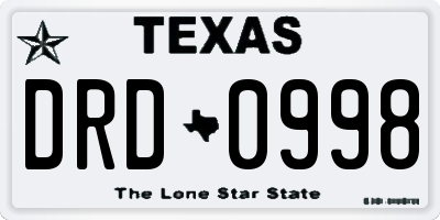 TX license plate DRD0998